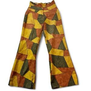 VTG Patchwork Plaid Wide Leg Bell Bottom Pants Groovy Hippy Retro *READ*